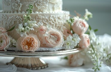 Close Up of Cake Adorned With Flowers