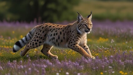 Fototapeta premium A Lynx Resting in Autumn Leaves