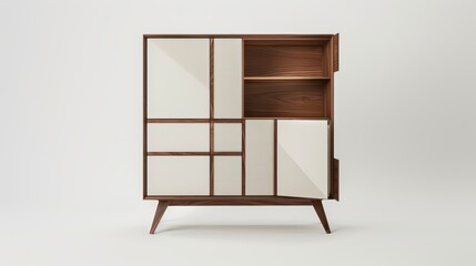 Contemporary cabinet design presented on a white background, highlighting its neat appearance and functional appeal