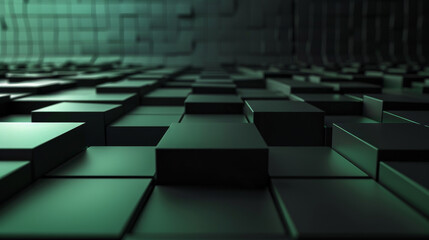 Layered green blocks staggered on a dark background.
