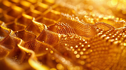 close-up of gold mesh material with highlights