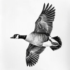 Canada Goose Pencil Sketch Hand Drawn Black and White Isolated Depiction of Branta Canadensis on a Blank White Background