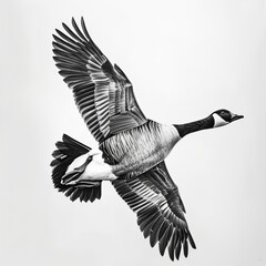Canada Goose Pencil Sketch Hand Drawn Black and White Isolated Depiction of Branta Canadensis on a Blank White Background