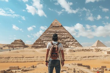Man Standing in Front of the Pyramids of Giza
