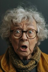 Startled Elderly Woman With Glasses