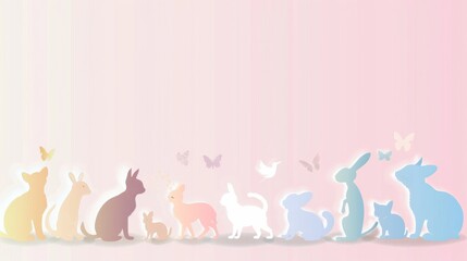 A colorful line of animals including elephants, giraffes, zebras, and deer