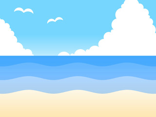 グラデーション空と海とカモメと積乱雲背景B：青