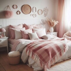 Hintergrund, Wallpaper: hübsches  skandinavisches Sclafzimmer in rosa