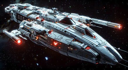 Naklejka premium A spaceship in outer space.