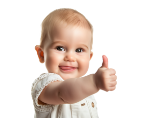 Happy Baby Giving Thumbs Up, Adorable Smile in Grey Sweater