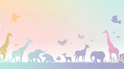 A colorful poster of animals in a grassy field