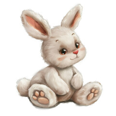 Cute baby rabbit sitting on the floor. Cartoon  isolated on transparent background. 