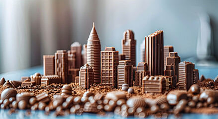 A chocolate city with skyscrapers.