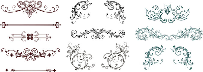 Decorative swirls dividers. Calligraphic Victorian art vector set