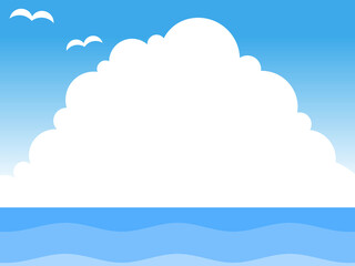 海と入道雲とかもめフレーム：青