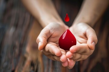 Hands Holding a Red Heart, Symbolizing Care and Compassion-World Blood Donation Day Concept
