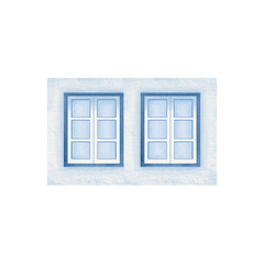 Windows with wooden closed-frame as an element of medieval house facade in the center of old European town in monochrome blue and white colors. For patterns, images of facades, stickers, postcards.