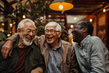 Fototapeta premium Three elderly men laughing together