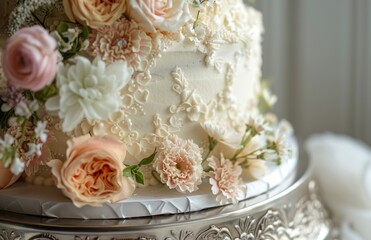 Fototapeta premium Close Up of Cake With Flowers