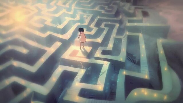 Child Journeying Through Enchanted Maze