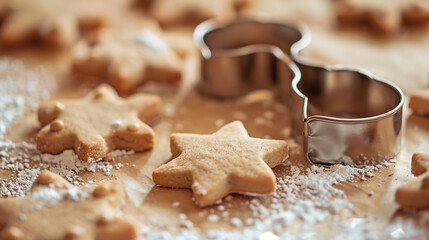 Close-up of cookie cutter and cookies on table  - Powered by Adobe