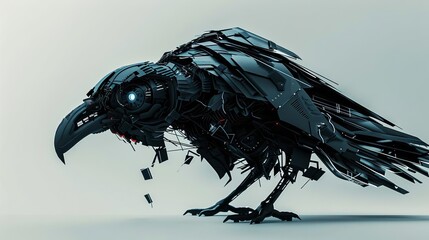 dark ai raven mysterious robotic bird intelligent avian machine futuristic creature concept digital illustration