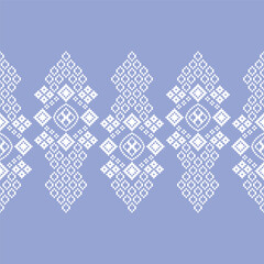 Traditional ethnic motifs ikat geometric fabric pattern cross stitch.Embroidery Ethnic oriental Pixel pastel cute blue background. Abstract,vector,illustration. Texture,decoration,wallpaper.