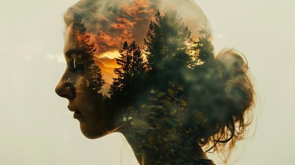 double exposure of womans head with forest landscape surreal photo manipulation