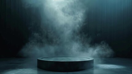 dramatic dark podium with smoky fog and spotlight abstract studio background