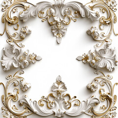 Luxurious acroteria design in rococo style on a white background