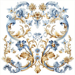 Luxurious acroteria design in rococo style on a white background