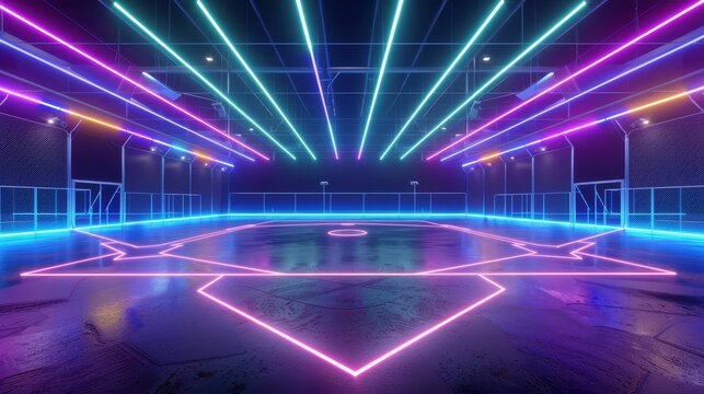 electric neon baseball field vibrant 3d render on black - Powered by Adobe
