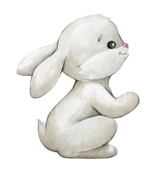 A cute rabbit depicted in profile. watercolor illustration, on an isolated background.