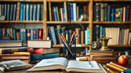 An assortment of books on a table, creating a vivid scene of education, inspiration, and imagination. Generative AI
