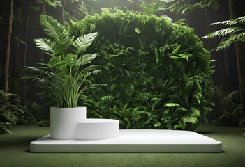 Nature's Stage Forest Foliage Backdrop with Spotlight for Product Display Podium