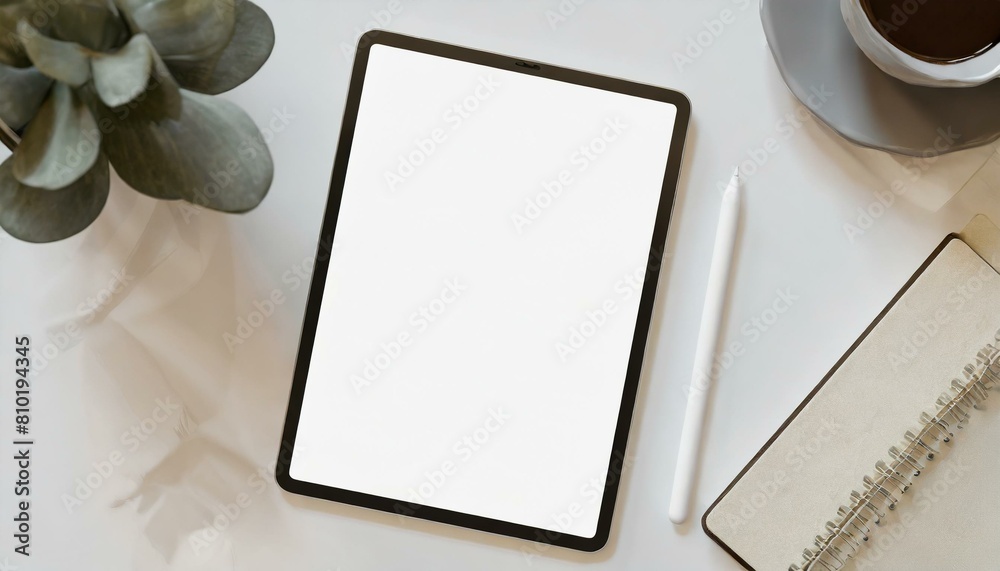 Poster tablet on table with decoration - tablet mockup for application presentation, web design or user int