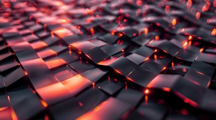 Obraz premium Metallic dark surface with a geometric pattern and glowing highlights.