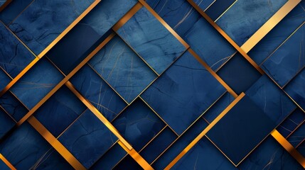 illuminated blue geometric layers with luxurious golden lines abstract canvas print