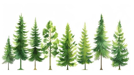 isolated green evergreen fir pine spruce trees treeline on white background vector illustration