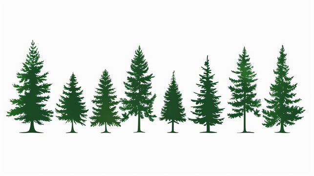 isolated green evergreen fir pine spruce trees treeline on white background vector illustration