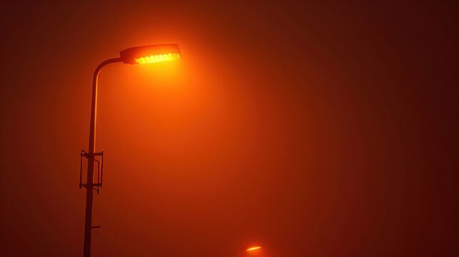 An image of an old sodium vapor street light casting an orange glow, capturing the vintage feel of older street lighting technology