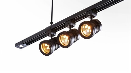 A modern track lighting system, featuring a sleek black finish, isolated on a white background.

