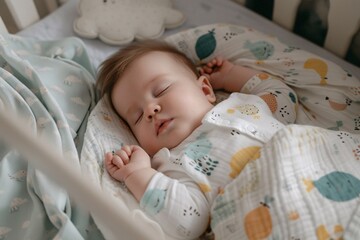 Blissful image of a baby peacefully sleeping in a crib