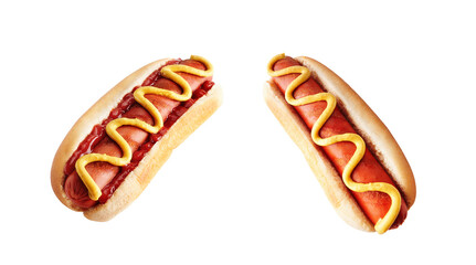 hot dog with ketchup and mustard, isolated on white background