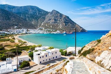 View of beautiful sea bay with beach in Kamares port, Sifnos island, Greece