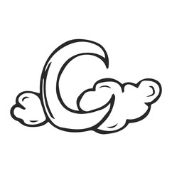 Hand Drawn vector elements - Good night (sleeping moon, stars, clouds).