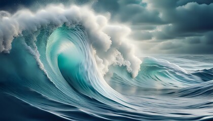 Rolling blue waves crash, moving in with tide of ocean. An ocean wave isolated on opaque white background.