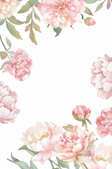 Watercolor clipart pale pink peony wreath with white background