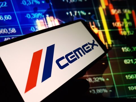 Konskie, Poland - May 05, 2024: Cemex company logo displayed on mobile phone