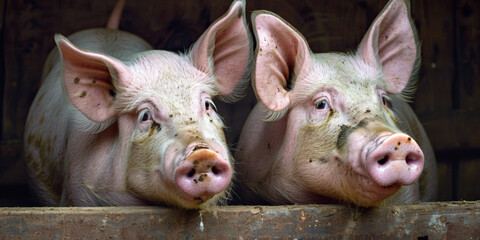 Two happy pigs at the farm